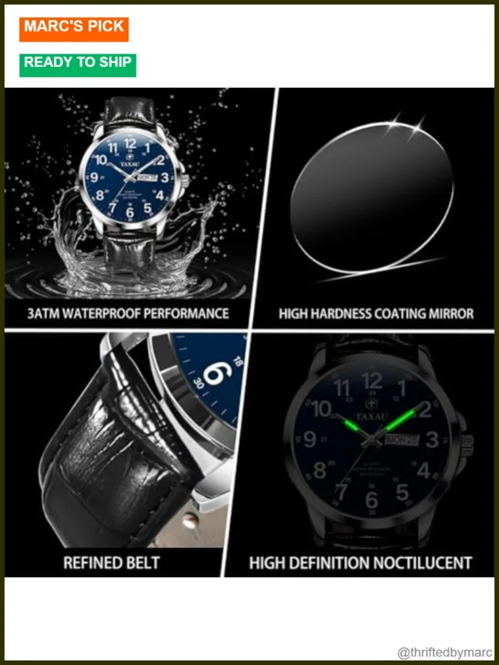 Men's Luxury Analog Waterproof Leather Dress Watch Quartz Minimalist Day Date